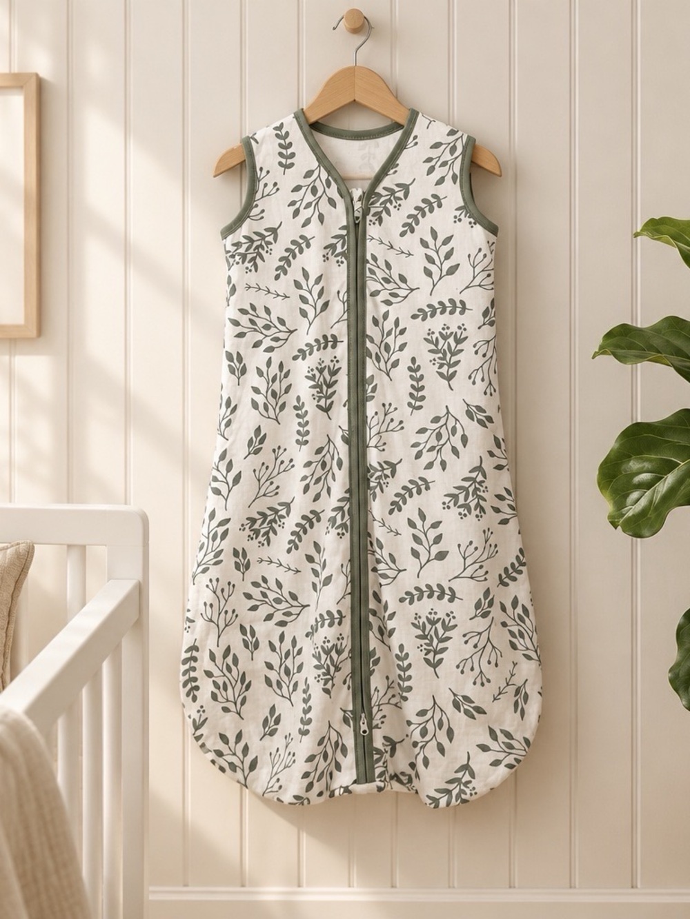 NWT Yoofoss Baby Sleep Sack Cotton Wearable Blanket Sage Green Leaf Print 6-12 M